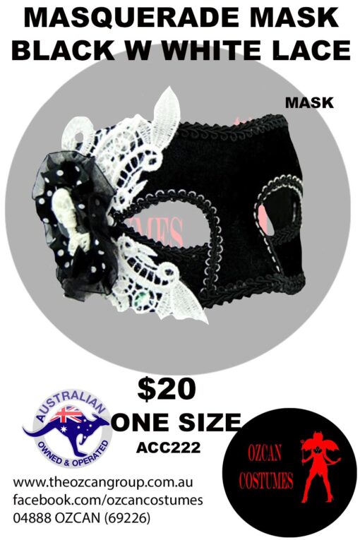 MASQUERADE MASK BLACK WITH WHITE LACE