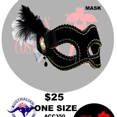 MASQUERADE MASK BLACK WITH SIDE FEATHER