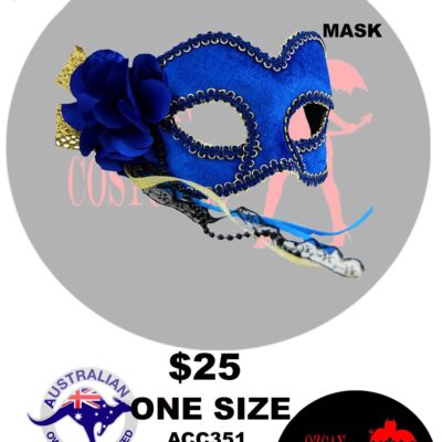 MASQUERADE MASK BLUE AND GOLD WITH FLOWER