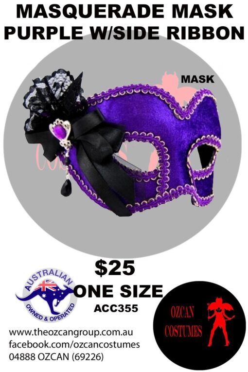 MASQUERADE MASK PURPLE WITH SIDE RIBBON