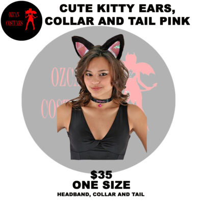 CUTE KITTY EARS, COLLAR AND TAIL BLACK PINK