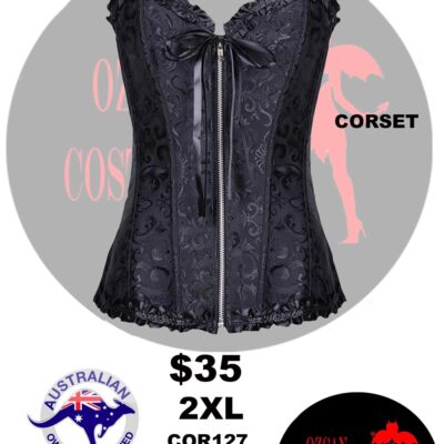 GOTHIC BROCADE CORSET WITH ZIPPER FRONT BLACK 2XL