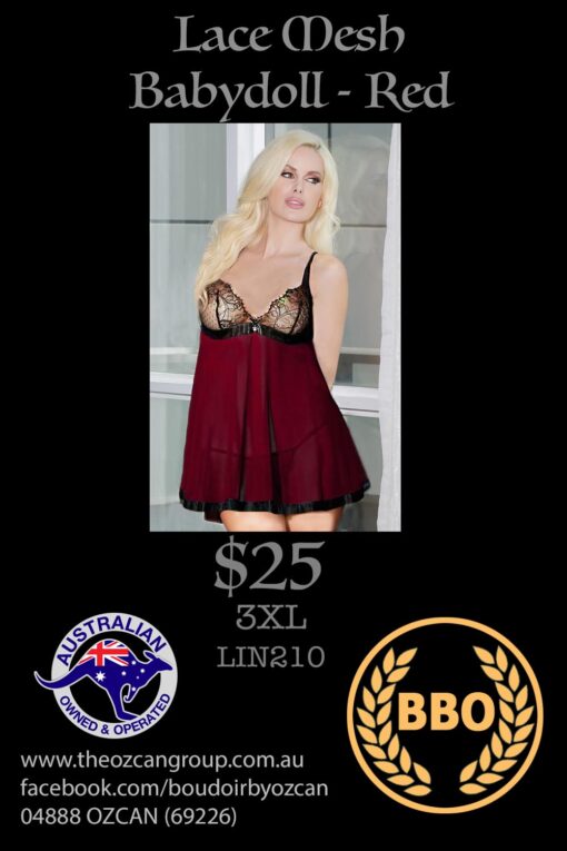LACE MESH BABYDOLL RED 3XL