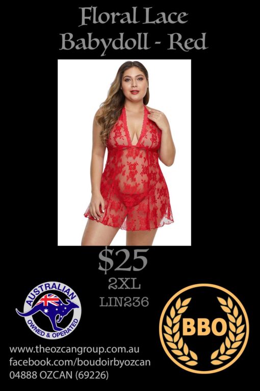 FLORAL LACE BABYDOLL RED 2XL