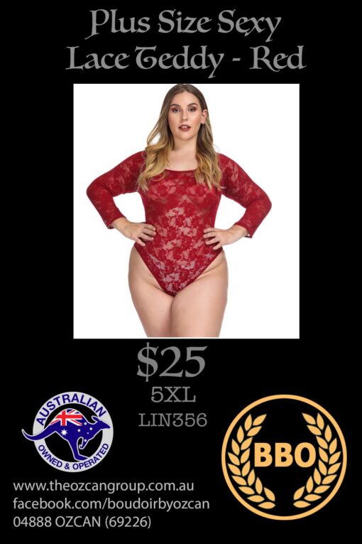 PLUS SIZE SEXY LACE TEDDY RED 5XL